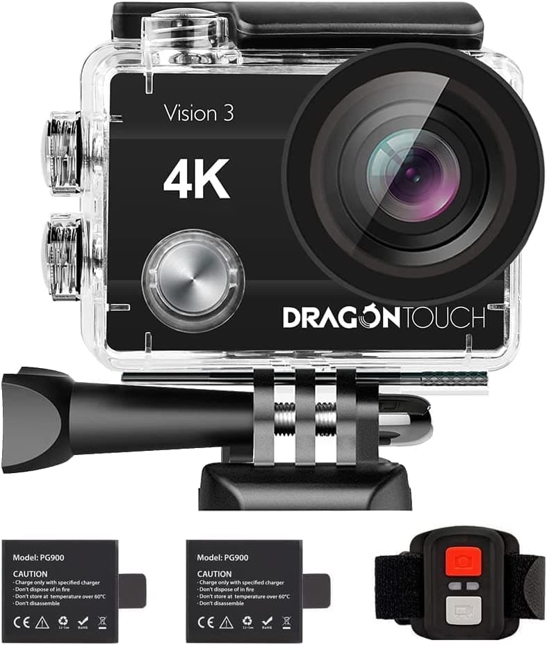 Dragon Touch 4K 16MP Action Camera, Underwater Waterproof Camera 170° Wide Angle WiFi Sports Cam with Remote 2 Batteries and Mounting Accessories Kit - Vision 3