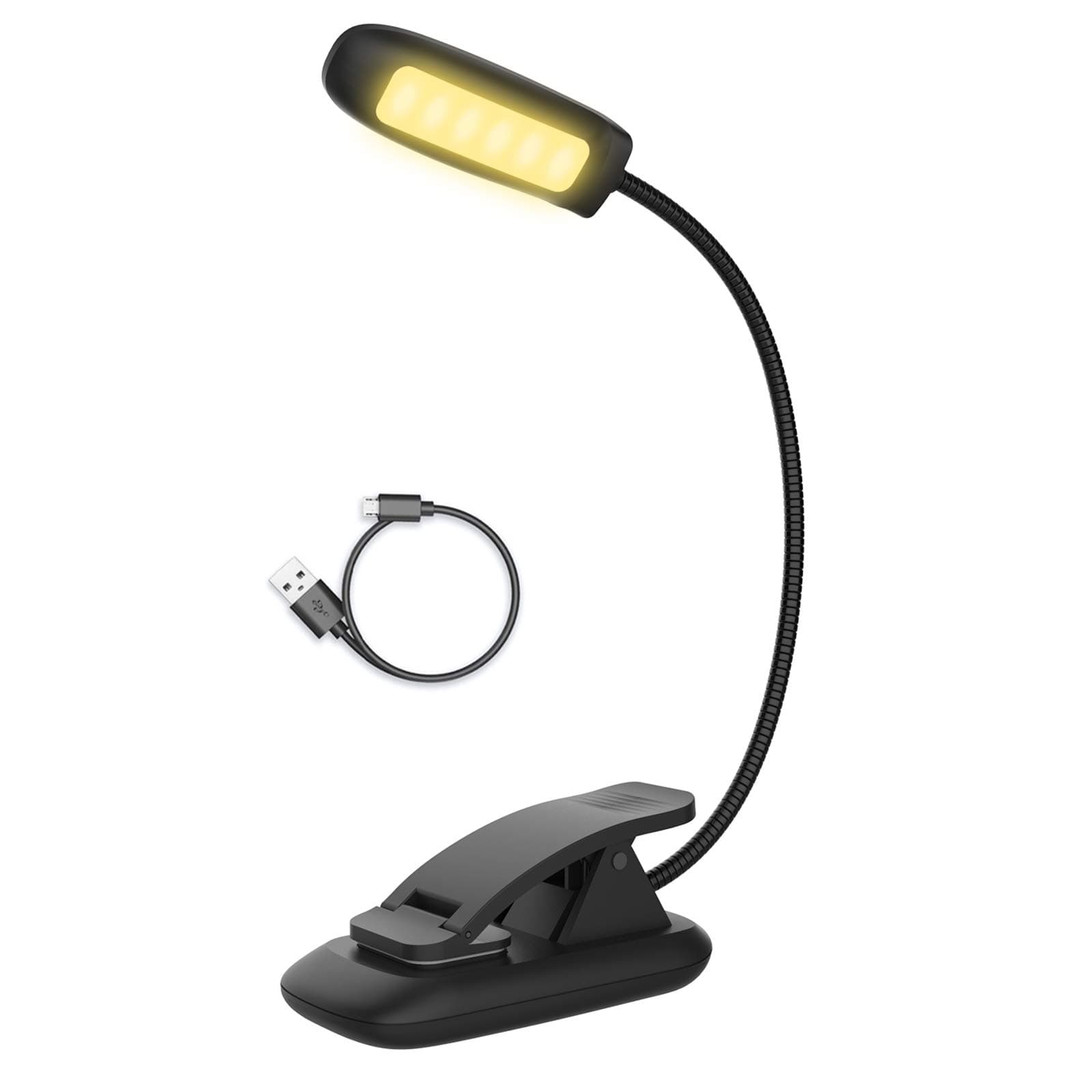 BIGLIGHT Book Reading Light USB Rechargeable, 6 LED Super Bright Clip on Light, 3 Lighting Modes Book Light for Reading in Bed at Night, Brightness Adjustable Reading Light for Kids, Black