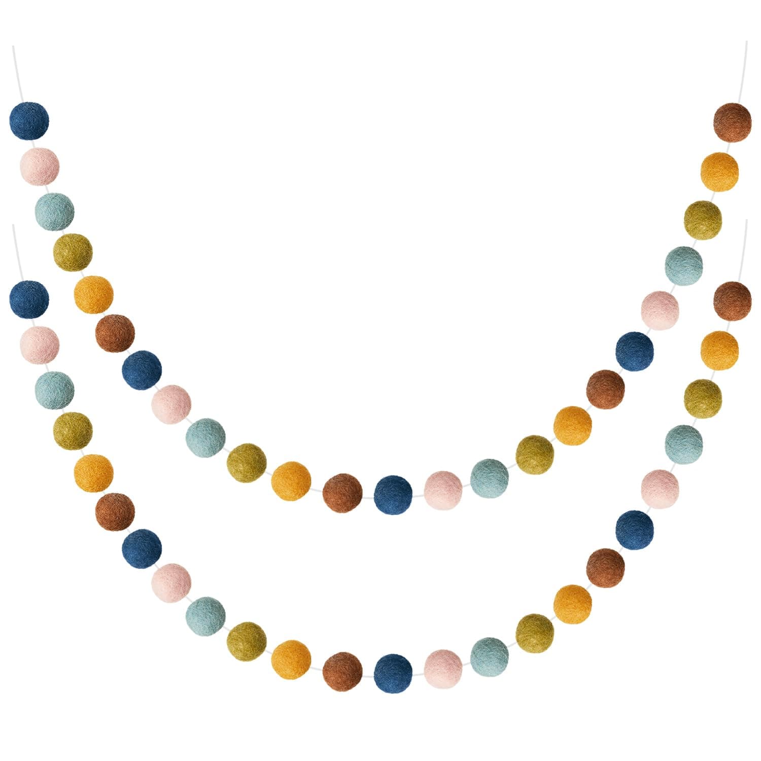 WILLBOND Wool Felt Ball Garland Colorful Pom Pom Garland 6.5 Ft Long 24 Ball Garland for Mardi Gras Halloween Thanksgiving Xmas Black History Month (Multicolor,2 Pieces), JIZH-WILLBOND-26401