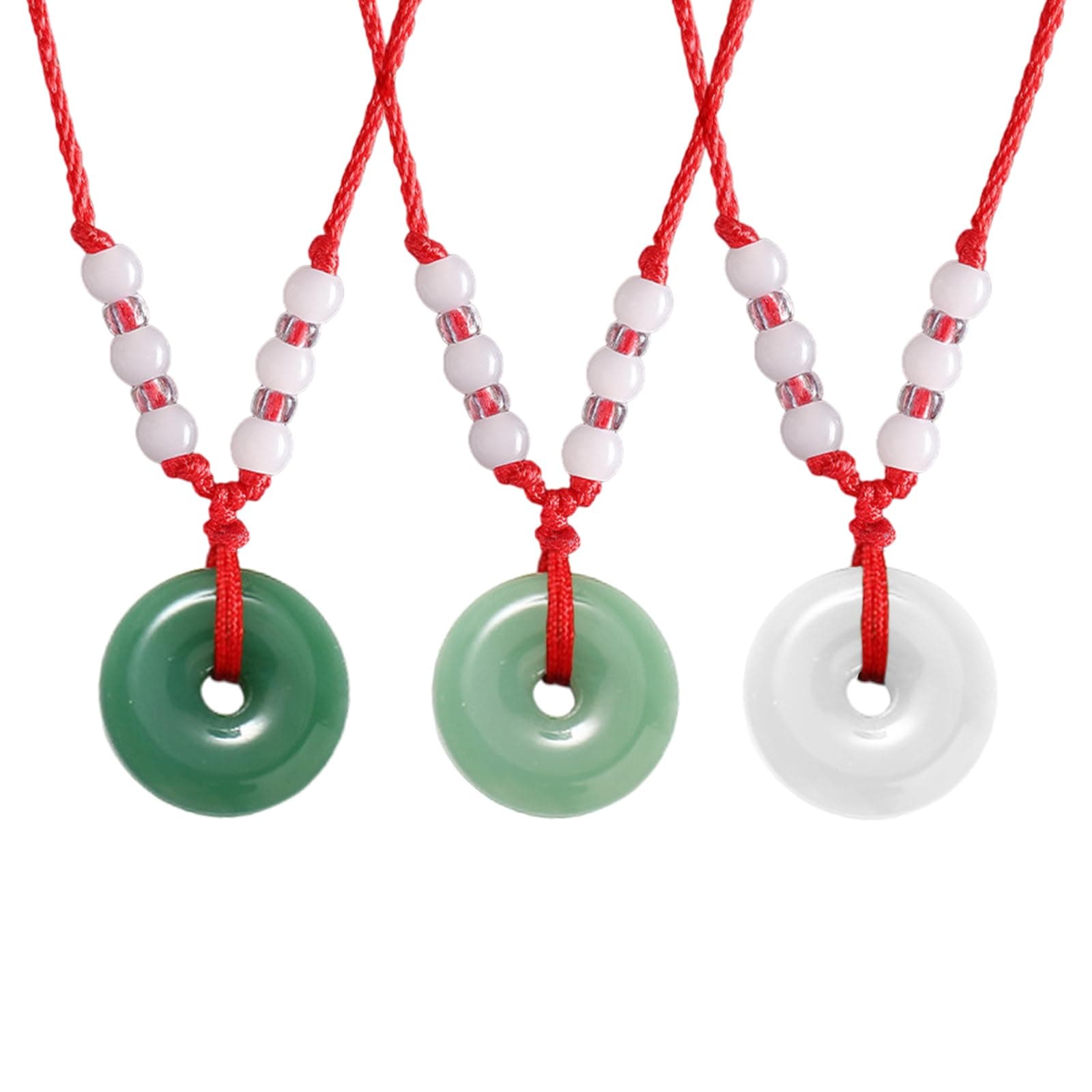 Green Jade Buddha Circle Red String Pendant Necklace - Chinese Traditional Amulet for Luck and Protection