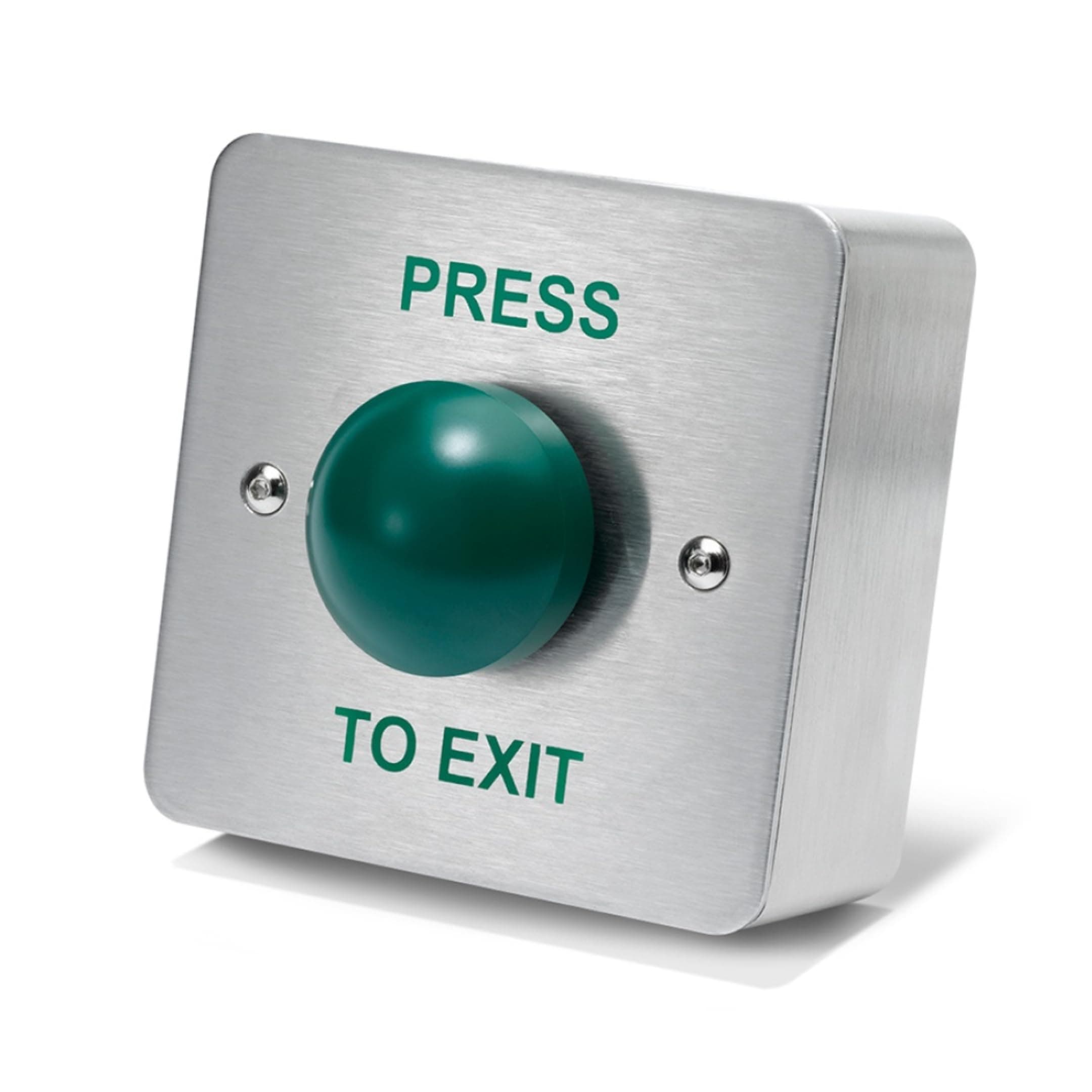 SecureMyDoor - Press to EXIT Green Dome Button Push Door Release Switch | Brushed Stainless Steel | Easy Installation | Ideal for Commercial & Residential Buildings