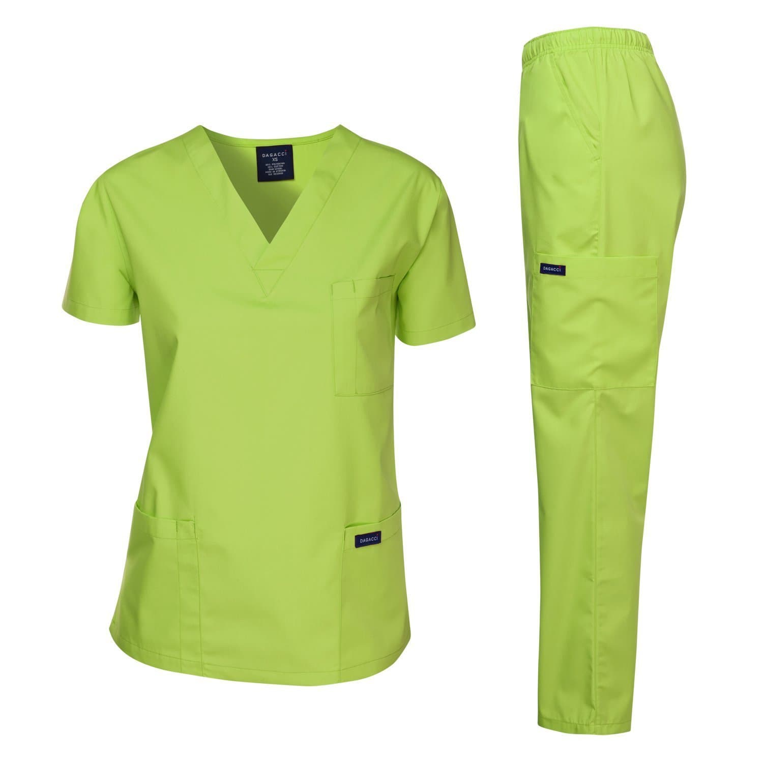 Dagacci Medical Uniform, Unisex Scrub Set with Top and Trousers, Applegreen, 2XL