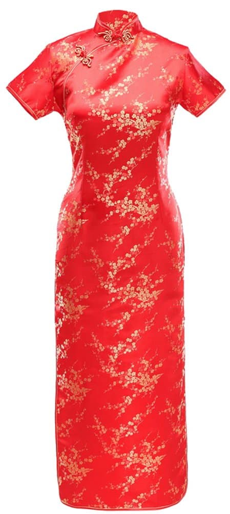 Women's Sexy VTG Red Floral Long Chinese Prom Dress Cheongsam