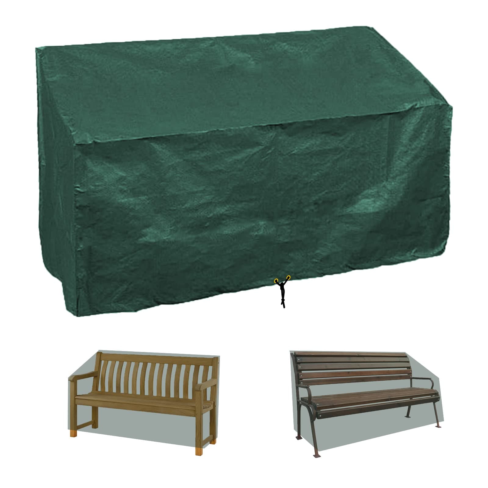 RICHIE Garden Bench Covers Waterproof, Outdoor Patio Cover 3 seater, seat 163x66x63/89cm, with Drawstring, Anti-UV Wind Waterproof Polyethylene Furniture Cover, Green (DHGBC163-0GRV1)
