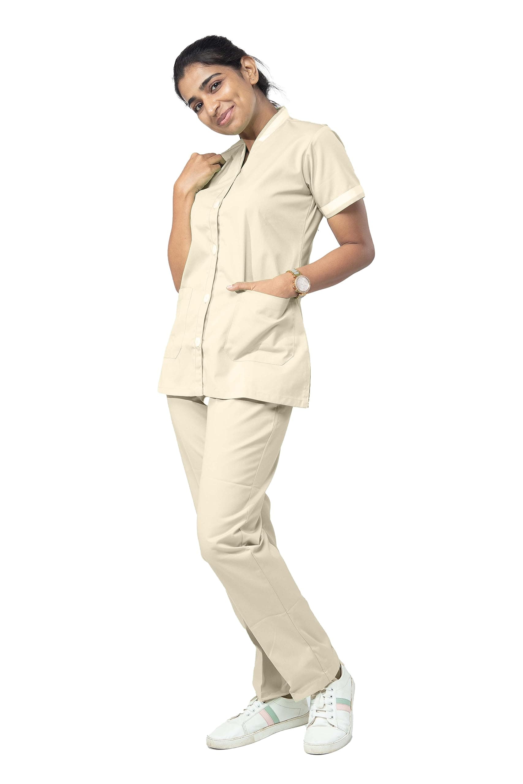 UNIFORM CRAFT - Polyester Cotton Twill Nurse Uniforms - Ideal for Clinic & Hospital, NT10 Beige_L