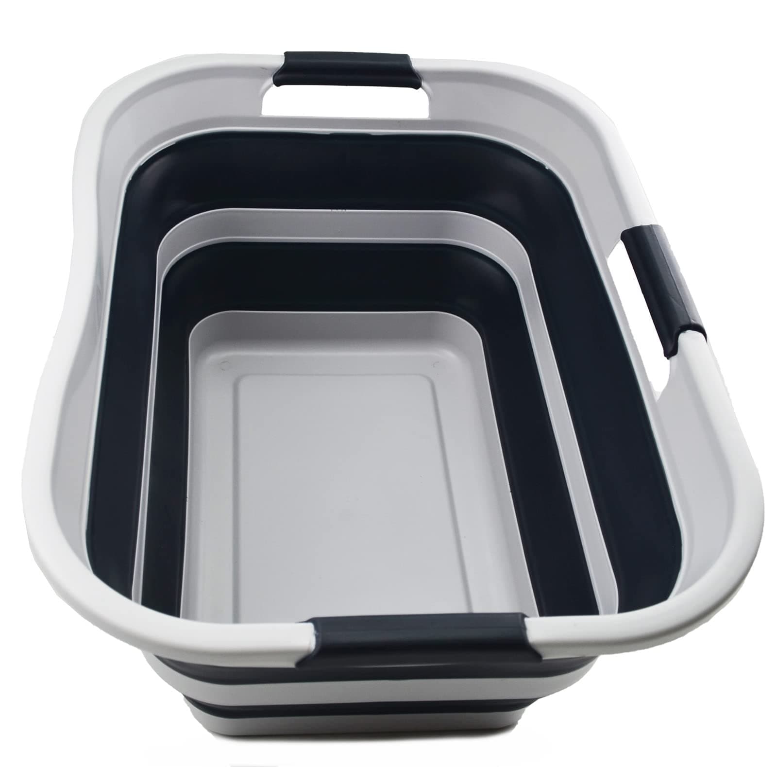 SAMMART30L(8 gallon) Collapsible Plastic Laundry Basket - Foldable Pop Up Storage Container/Organizer - Space Saving Hamper/Basket - Water Capacity 24L(6.3 gallon) (1, Grey/Slate Grey)