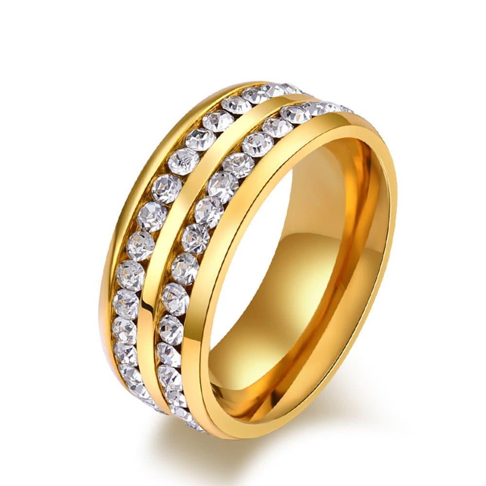 Mens 18k Gold Diamond Tungsten Ring Smooth Edge Engraced Wedding Rings