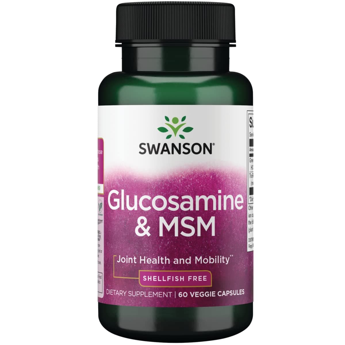 SwansonUltra Vegetarian Glucosamine & MSM 500/500 mg 60 veggie capsules Featuring GreenGrown® glucosamine from corn (shellfish-free glucosamine)