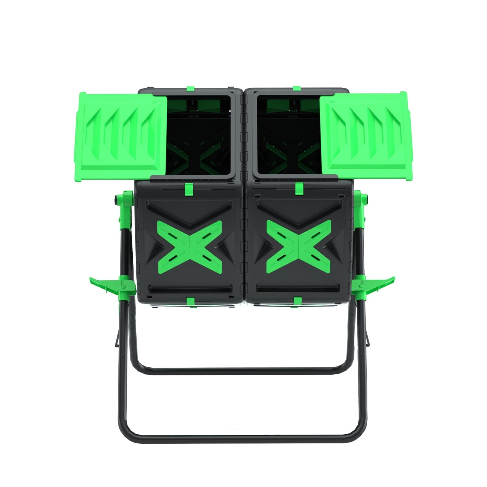 140L Dual Chamber Compost Bin Rotating Composter Tumbler with Easy-Turn, Fast-Working System for Garden, Black&Green