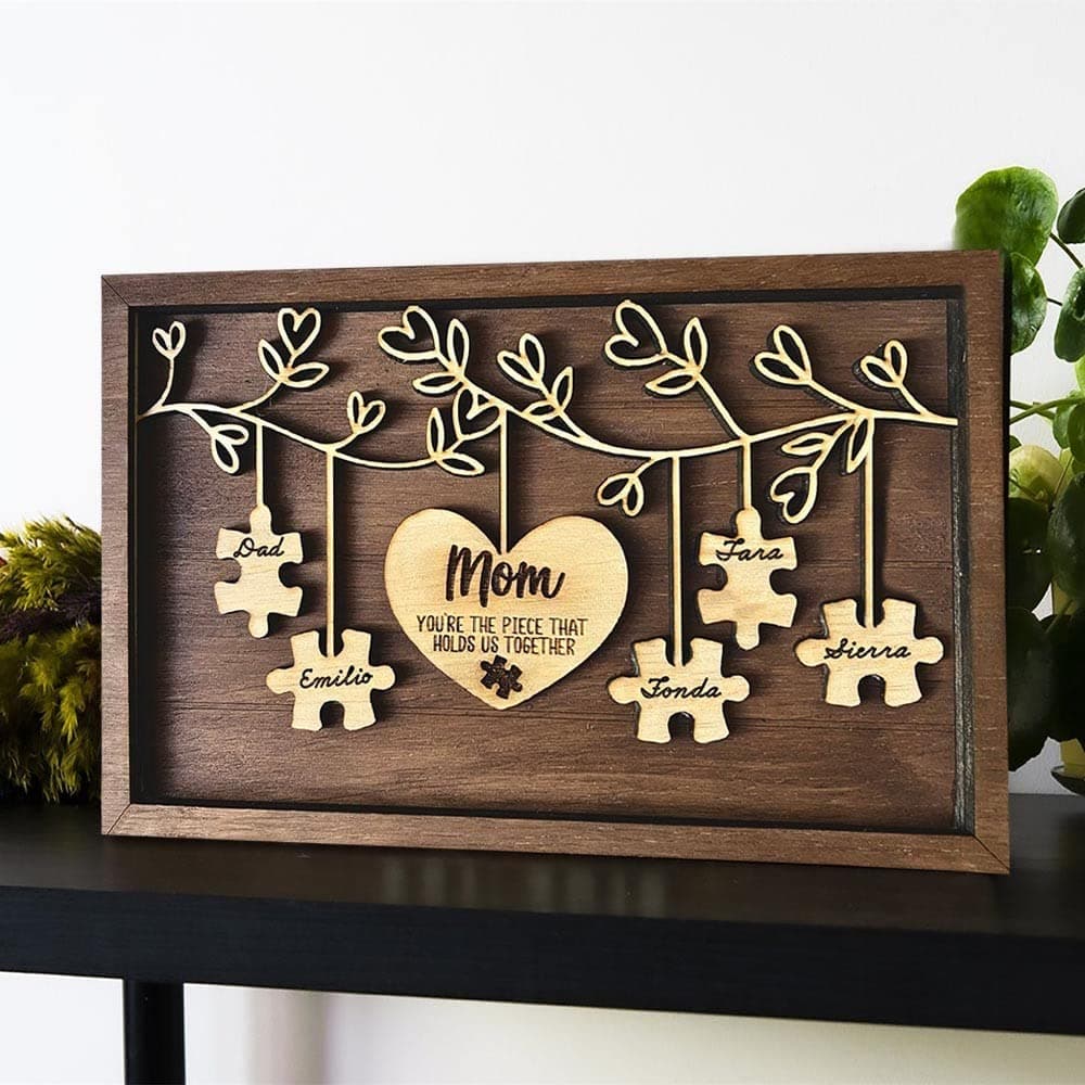 NAZENTI Personalized Mom You Are the Piece That Holds Us Together Puzzle Sign, Mom Puzzle Piece Sign, Mothers Day Puzzle, Custom Mom Plaque, Mother's Day Decorations, Birthday Gifts for Mom Grandma 47