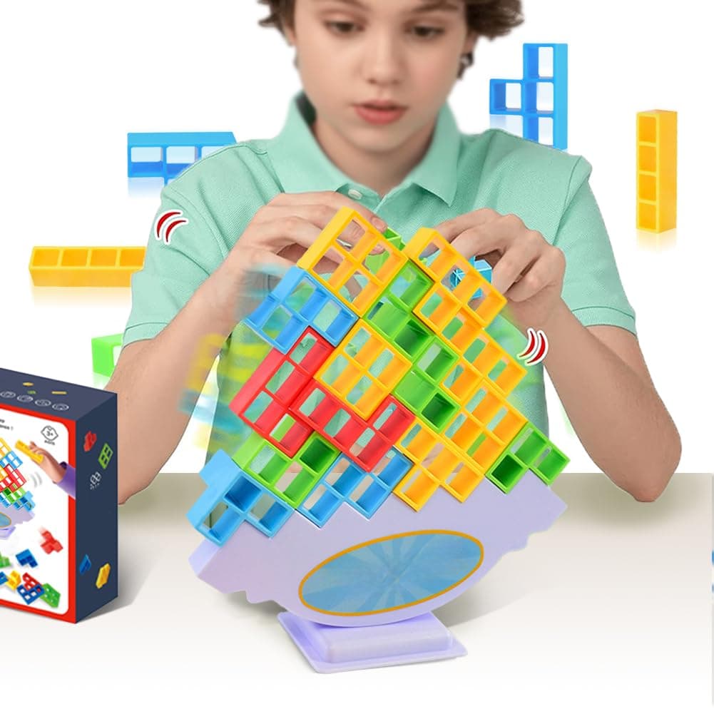 Dlishka 64pcs Tetra Balancing Stacking Toys-Engaging Puzzle Game For Kids&Adults,Foster Hand-Eye Coordination&Creative Thinking,Swing Stack High Child Balance Toy