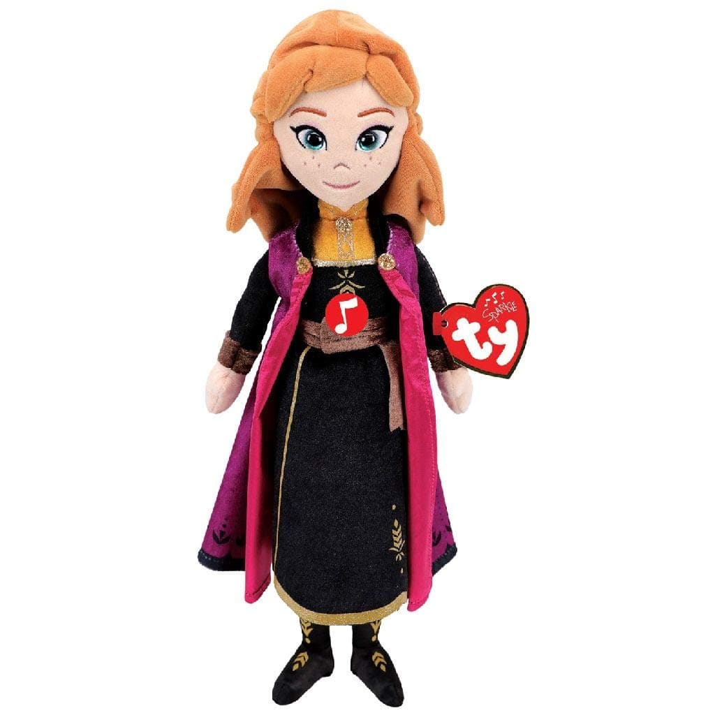 TY Disney Princess Frozen Anna Soft Toy 20cm – Sparkle Plush Doll with Sound Chip – Collectible Cuddly Toy for Kids – Suitable from Birth
