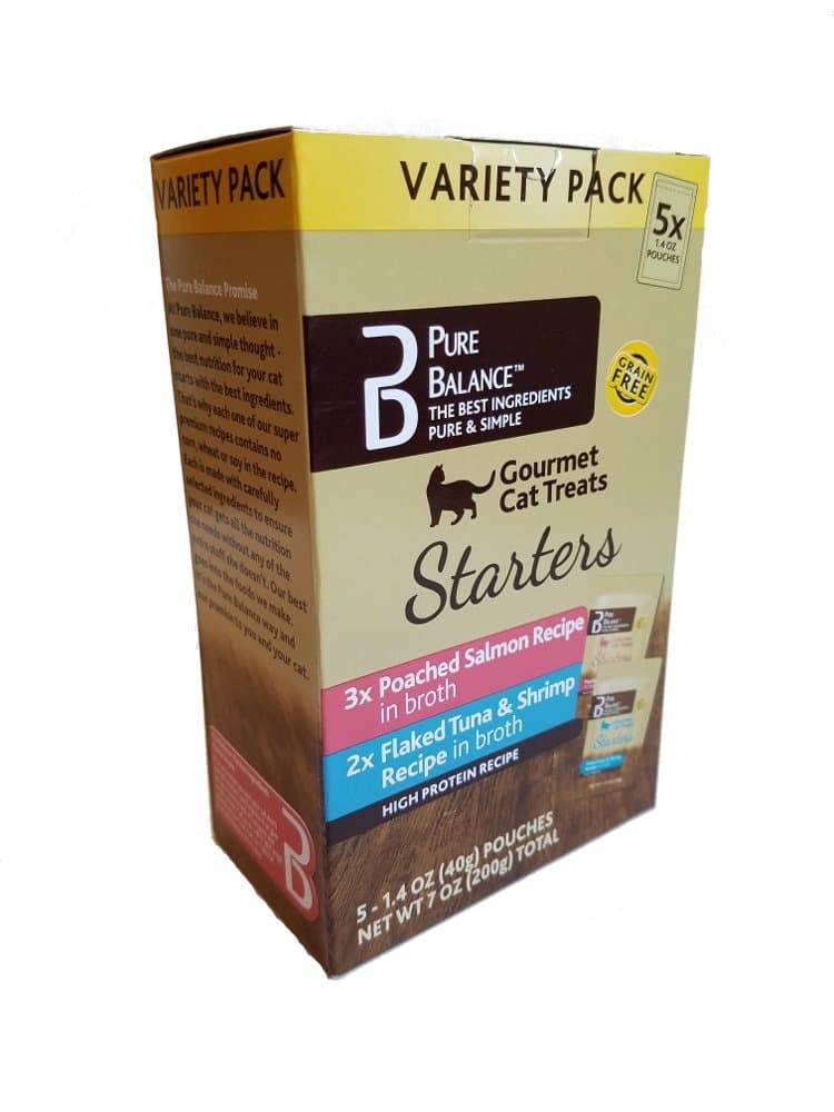 Pure Balance Gourmet Cat Treats Variety Pack Poached Salmon Flaked Tuna and Shrimp Recipe