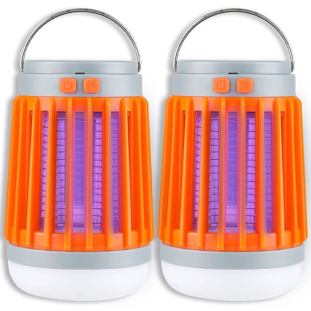 (2 Pack) Mosquito Zapper Indoor Outdoor Light Buzz Bug Bulb Fuze, Cordless Camping Light Solar Charging Buzz, Bug Fly Zapper USB Solar Rechargeable Mosquito Lantern