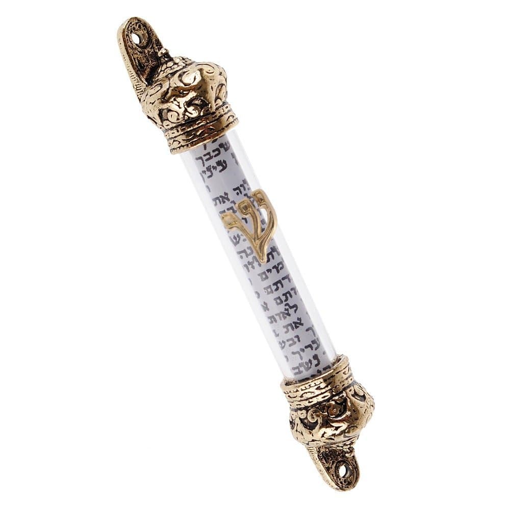 Holy Land Market Gold Plated Mezuzah with Scroll (5in)