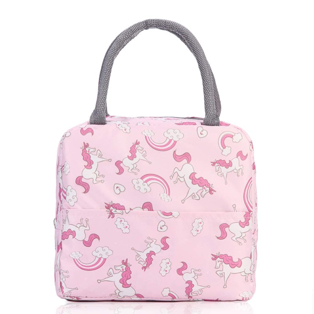 Insulated Lunch Bag, VLikeze Wide Open Lunch Tote Lunch Box Picnic Bags Thermal Leak-Proof Lunch Cooler Bag Meal Prep Bag Water-Resistant Lunch Organizer for Women Men Girls Children(Pink Horse)