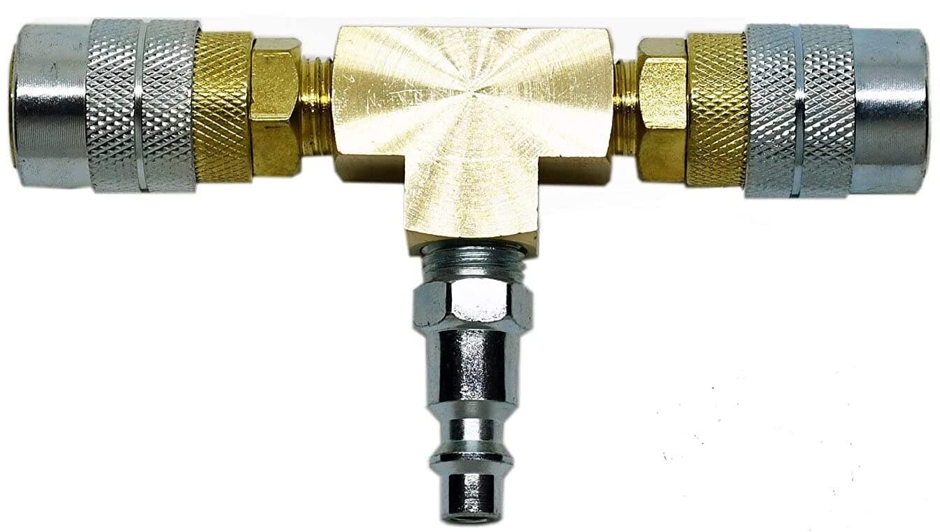 2 Way Brass and Steel Air Hose Manifold Quick Coupler Connector Fitting Adapter Splitter
