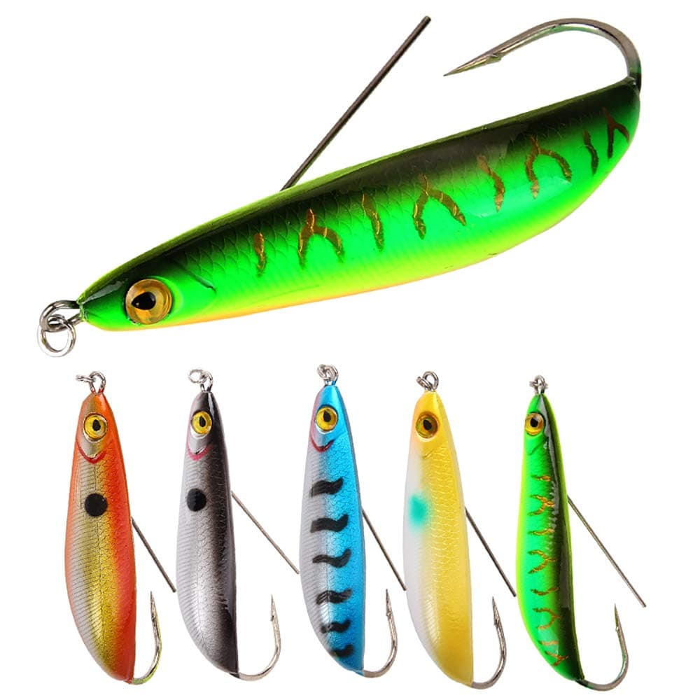 AMHDV Lures Fishing Spoon Weedless Minnow Hard Bait Rattling Saltwater Freshwater Baits (Pack of 5)