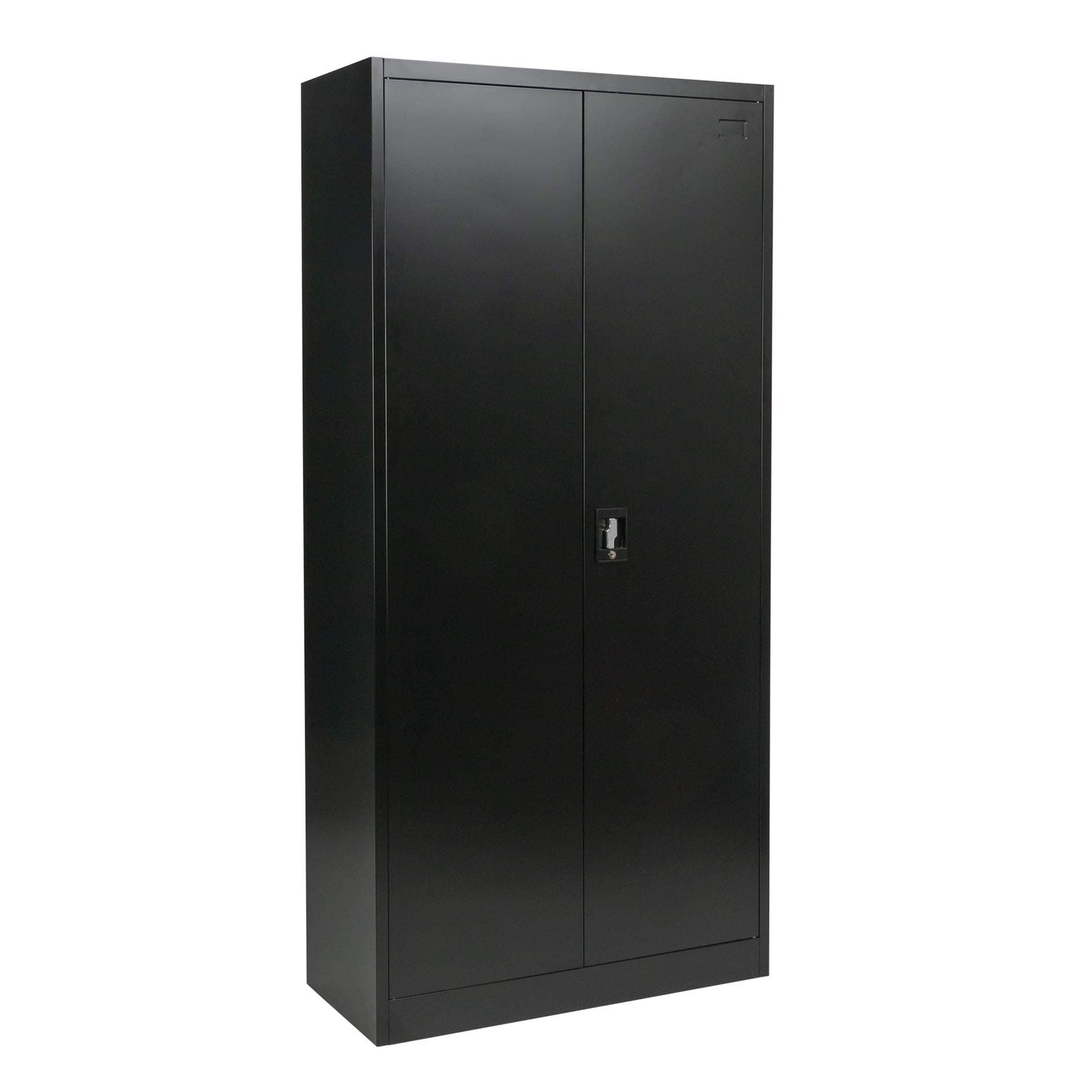 MMT Furniture Designs Black Steel Storage Cupboard 2 Door Tall Locking Bookcase Filing Cabinet Unit 185cm , Heavy Duty Shelving x4 Shelves, Flat Pack, 1850mm tall