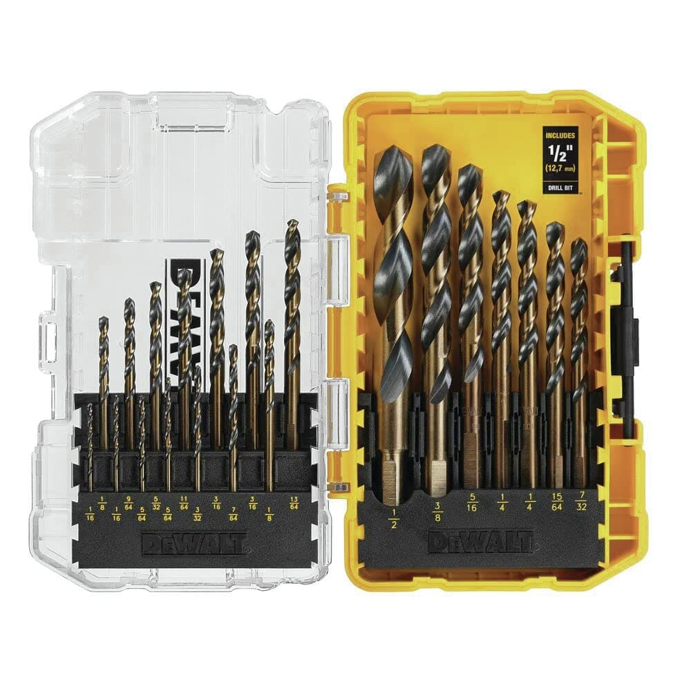 DEWALT Drill Bit Set, 21 Pc High Speed Steel DEWALT Bits, Black and Gold Oxide Coated, 135 Degree Split Point, 31 Degree Helix (DWA1181)