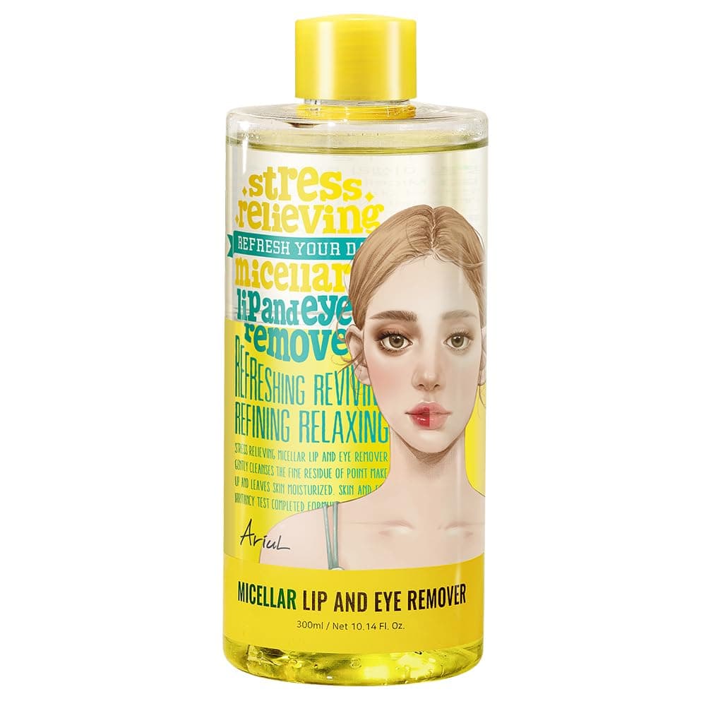 Ariul Stress Relieving Micellar Lip & Eye Remover Gentle & Effective Makeup Remover | Korean Skincare with Natural Ingredients | 300 ml / 10.14 fl. oz.