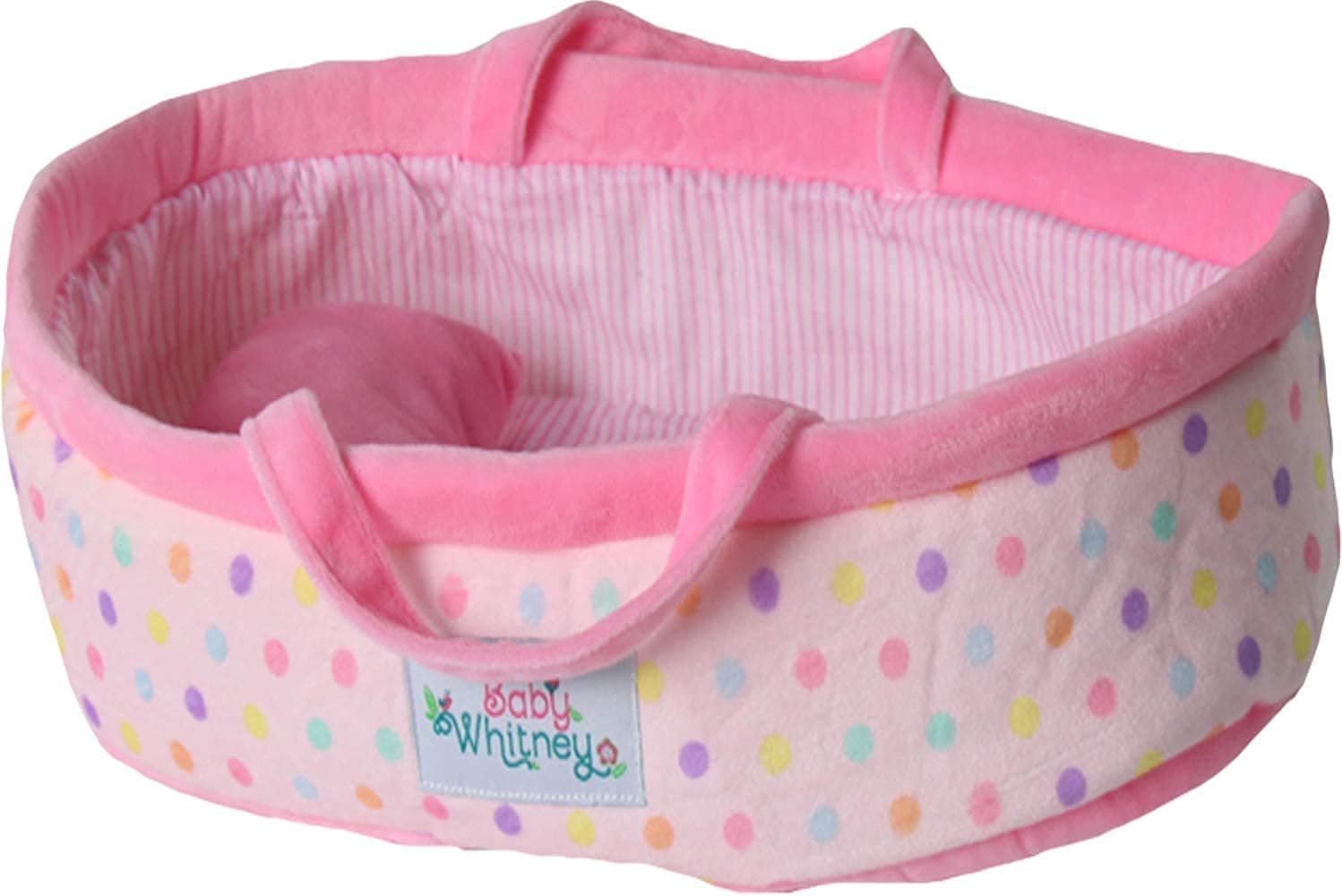 Pastel Polka Dot Baby Doll Bed 18" | Bassinet and Carrier for Dolls