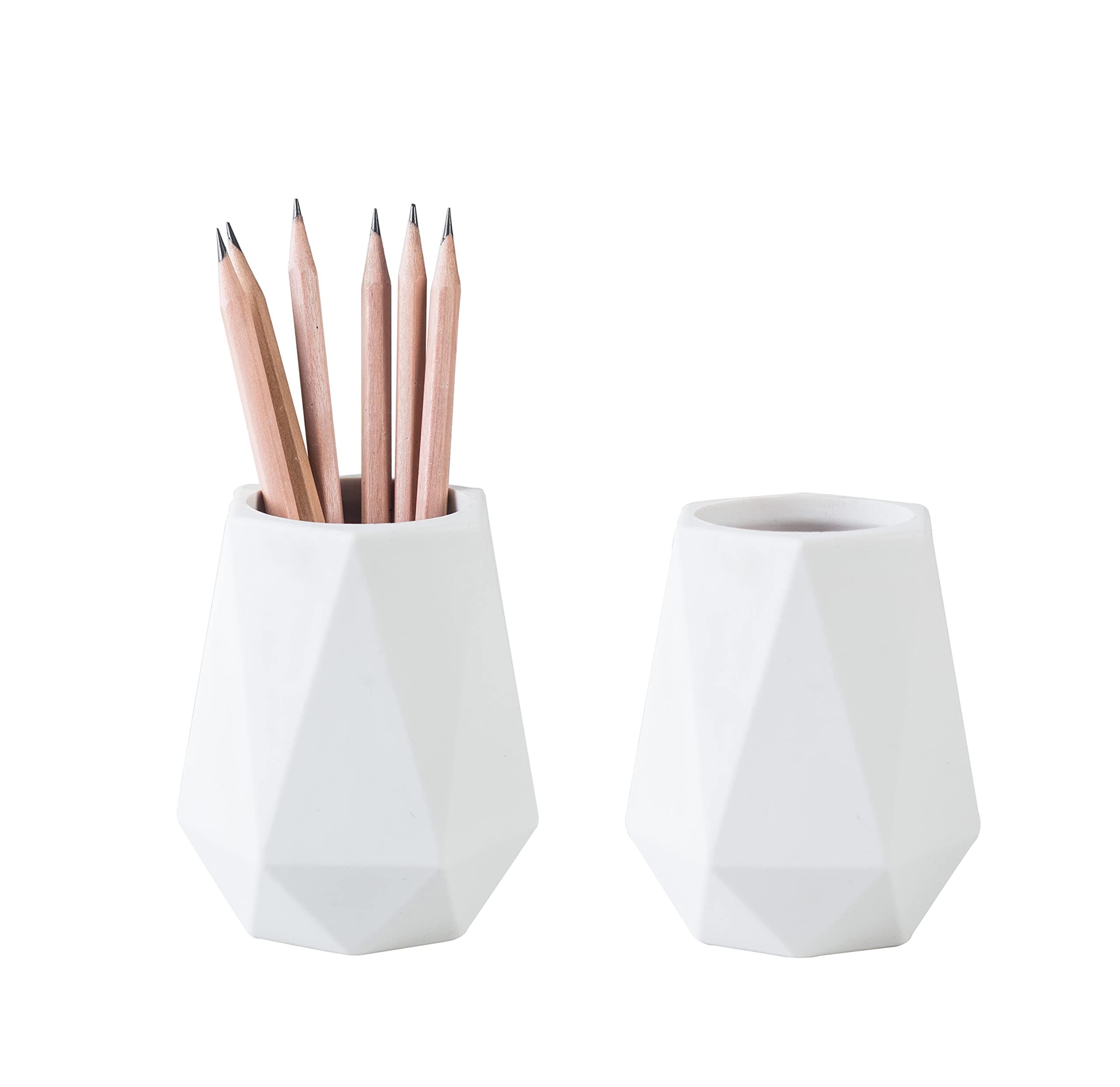 YOSCO Silicone Desk Pen Holder Stand Diamond Facet Pencil Cup Pot Desk Organizer Makeup Brush Holder (2 Pack-White)