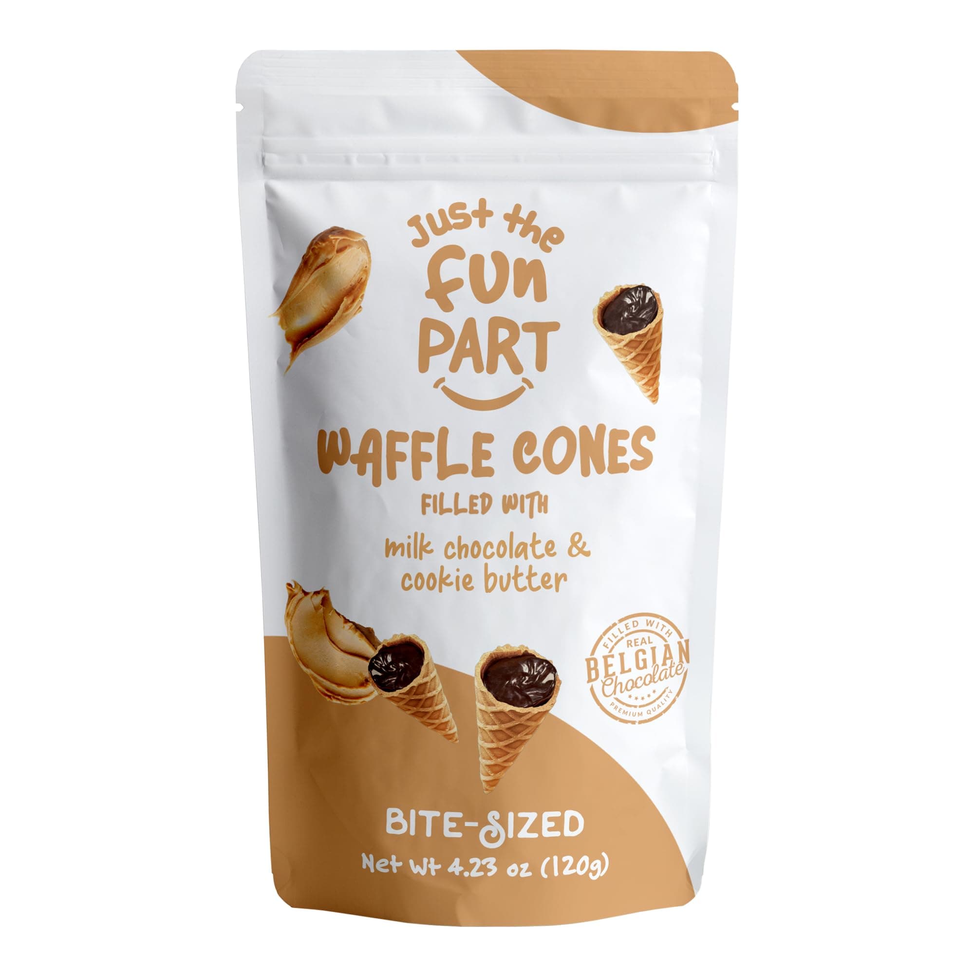 Bite-Size Crispy Mini Waffle Cones with Premium Belgian Chocolate, Great for Snacks, Dessert, Grab & Go - Kosher (Milk Chocolate & Cookie Butter)