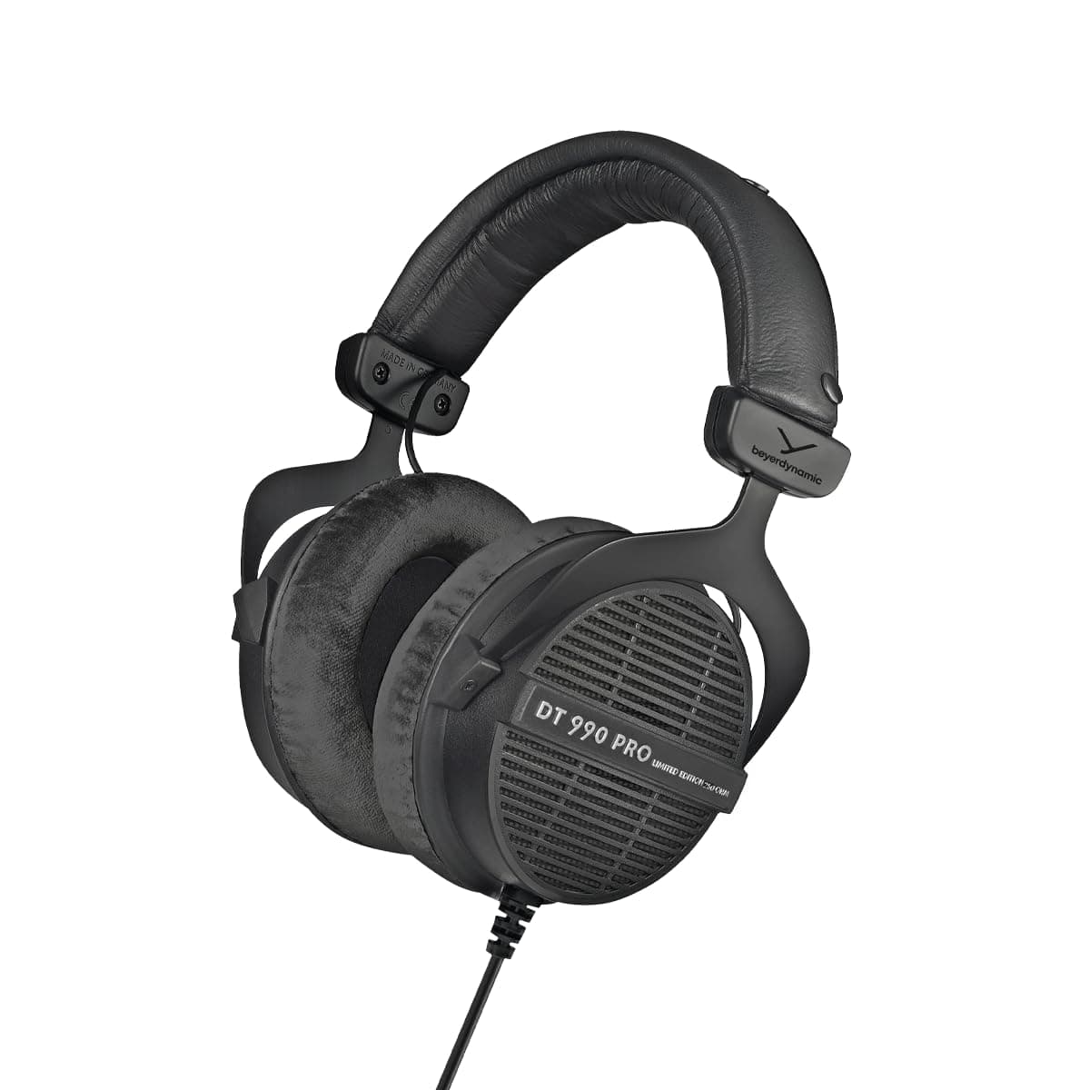 beyerdynamic DT 990 PRO, 250 Ohm, Open Back, Over Ear, Wired Professional Studio Headphones, Mixing, Music Production, Editing, Audiophile, 3m Coiled Cable, Black with Black Velour Ear Pads