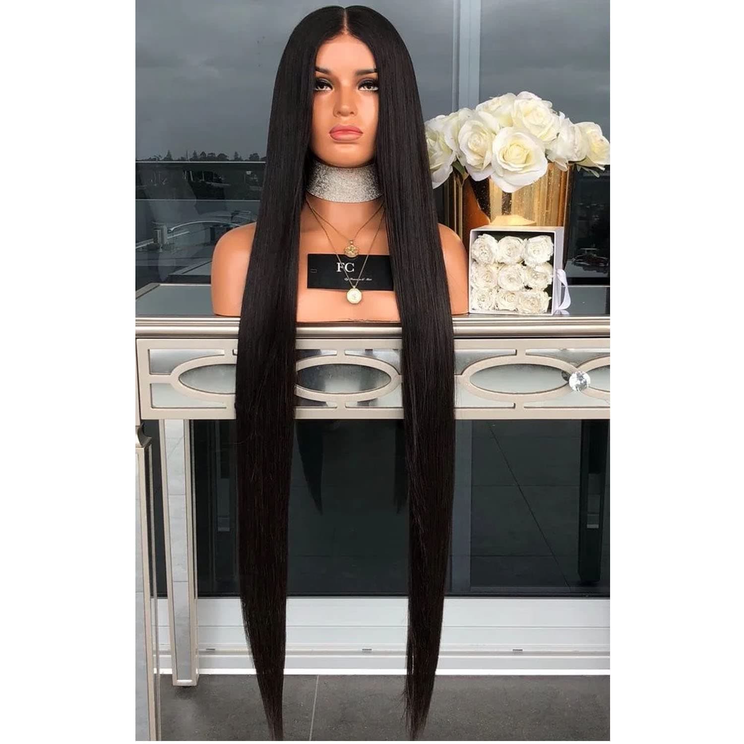 ASG 40'' 100cm Extra Long Brown Wigs for Women Straight Hair Wig Natural Fashion Cute Synthetic Wigs for Party Halloween