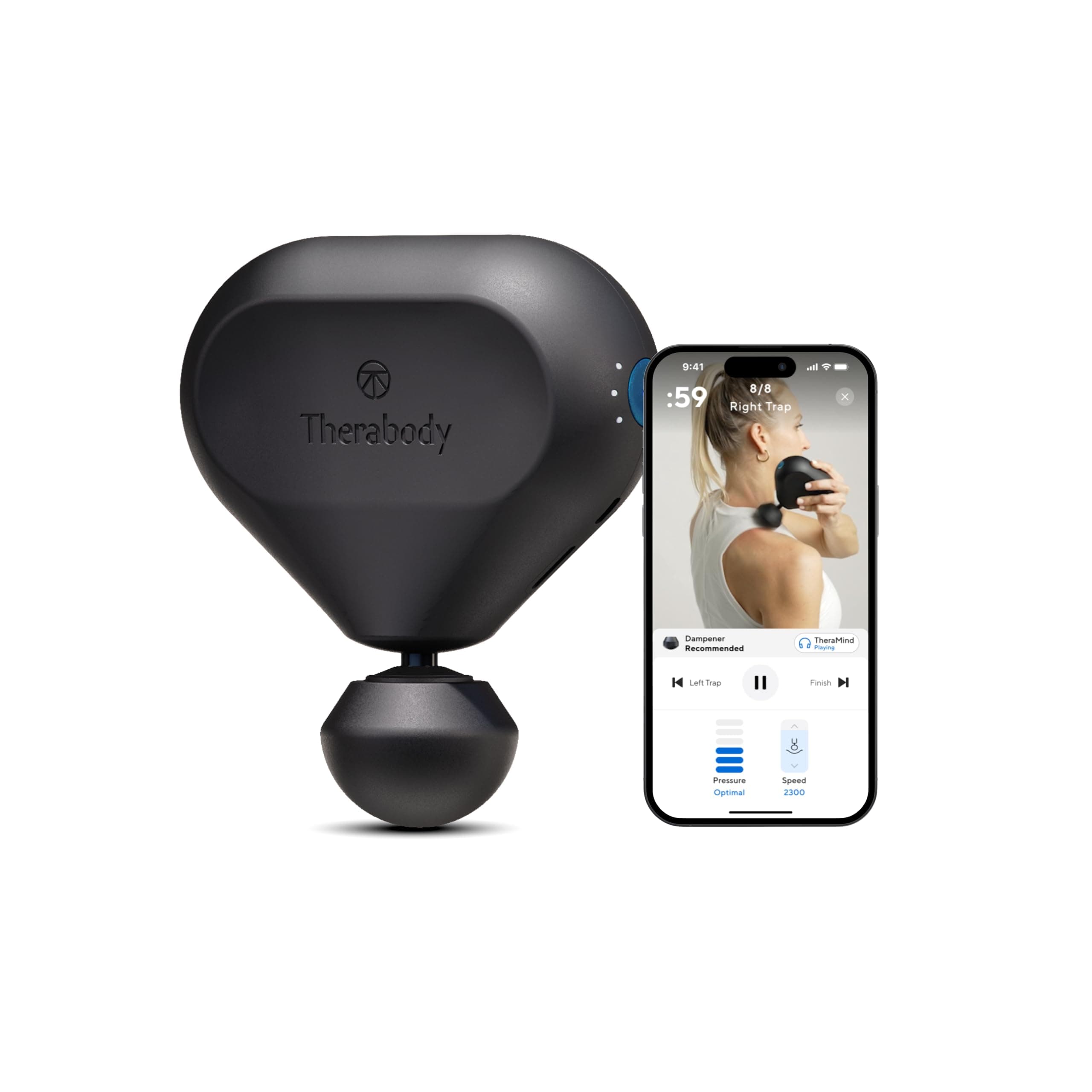 TheraGunMini 2.0, Pistolet de Massage électrique portatif - Traitement Compact des tissus profonds - Percussion Portable avec technologie QuietForceet 3 accessoires en Mousse – Noir