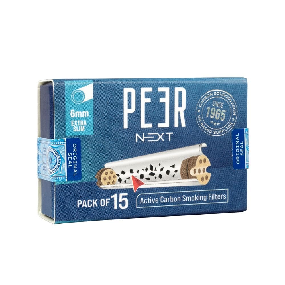 PEER Next Activated Charcoal Smoking Filter Tips | Pack of 15 | 6mm | Premium active carbon filters made with eco-friendly Coconut charcoal | Smoother drags than roaches | Export-quality