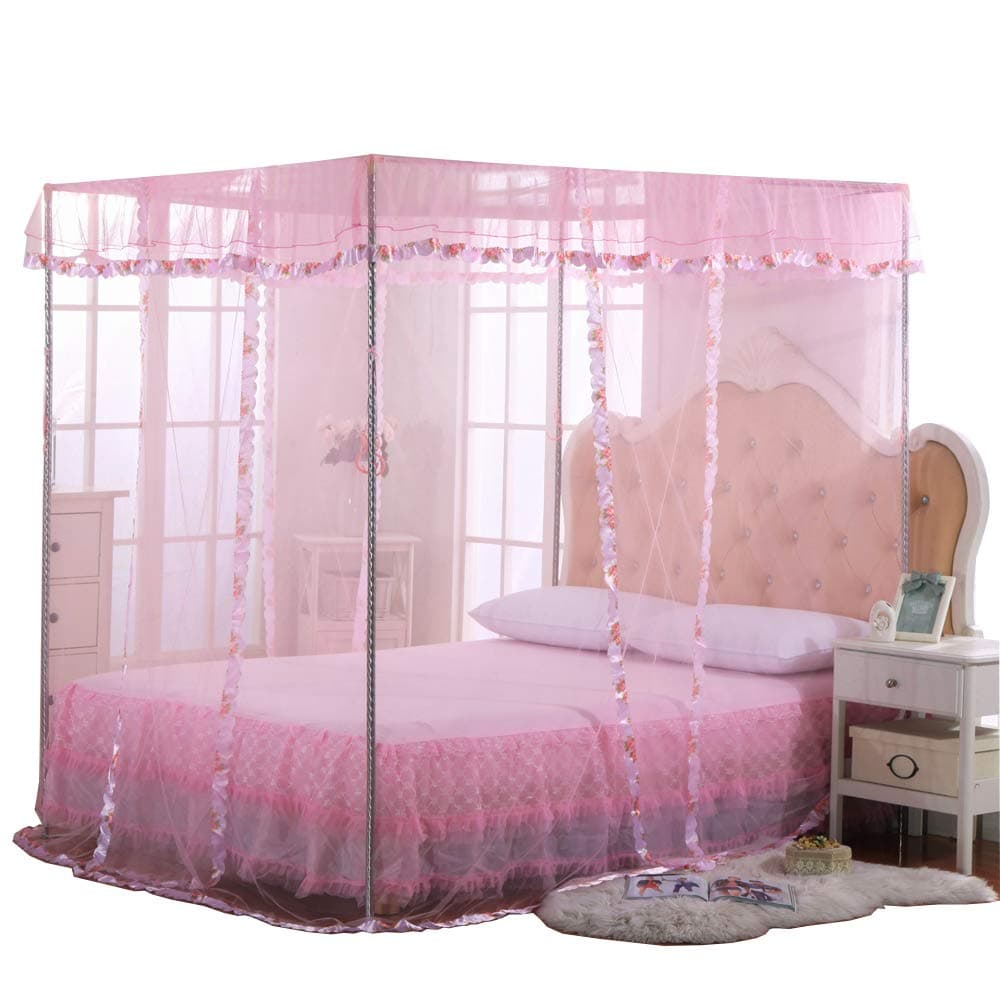 Canopy Bed Curtains Queen - 4 Corner Post Canopy for Bed, Bed Canopy for Adults, Bedroom Decor (Queen Size, Pink)