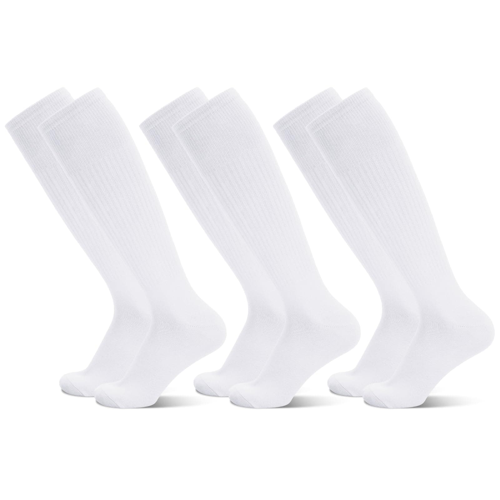 3 Pairs Football Socks for Men,White Football Socks Mens Football Socks Long Knee High White Sport Socks Soccer Socks for Men Women Adult Rugby Hockey Running Gym 39-44