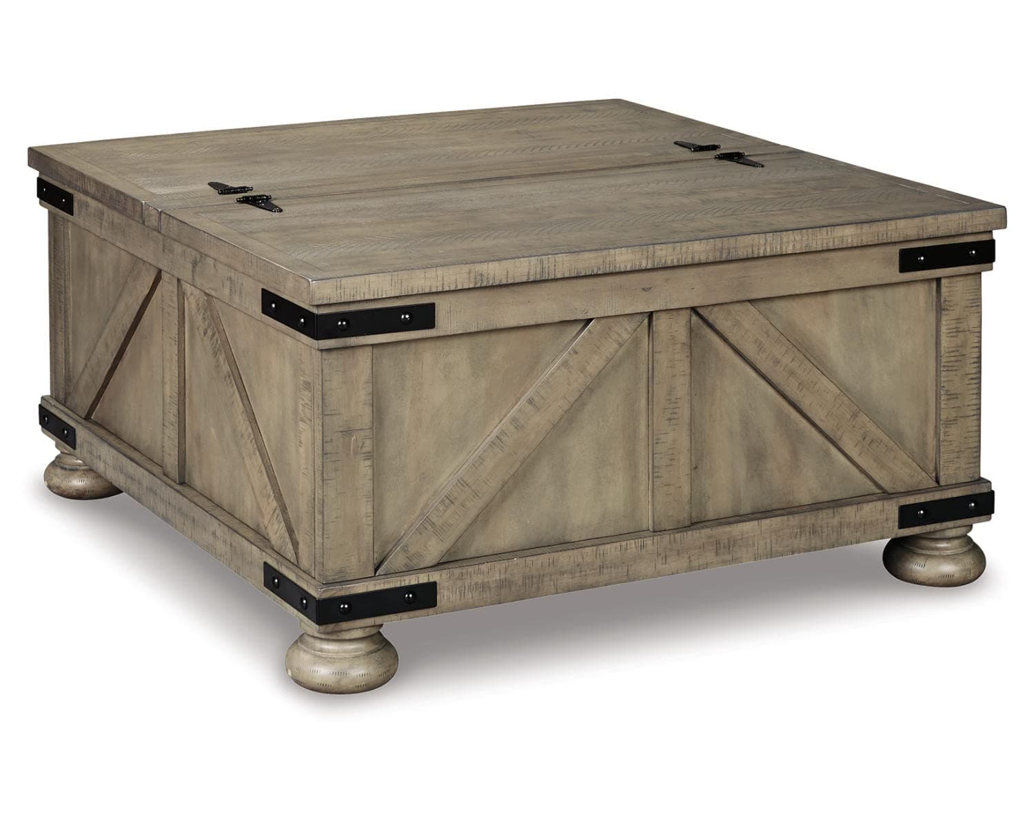 Aldwin Farmhouse Square Coffee Table with Lift Top for Storage, Grayish Brown