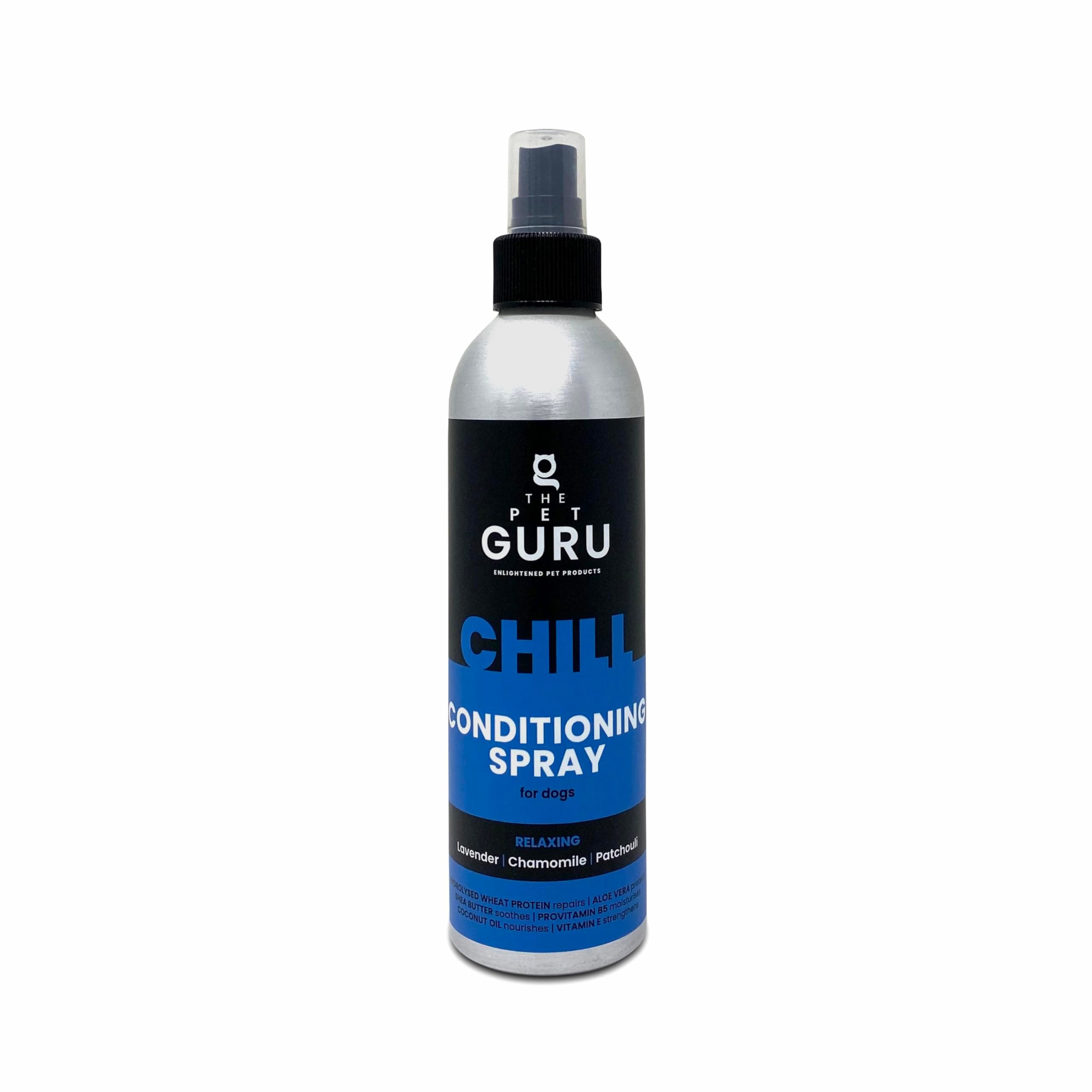 Pet Guru Scented Natural Conditioning Spray, 250ml - CHILL Calming Lavender Chamomile Patchouli Fragrance - Moisturising Dog & Puppy Grooming Spray