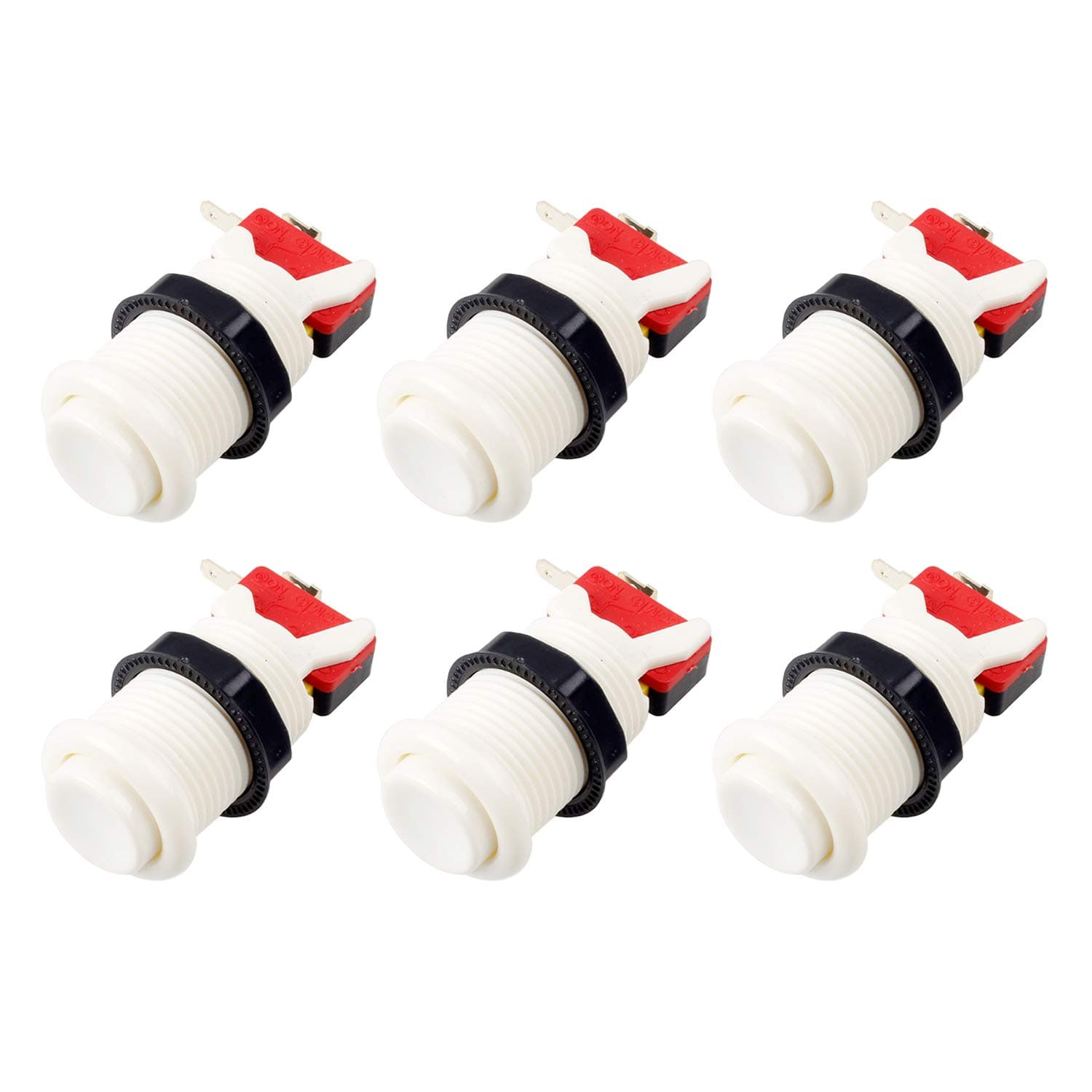 EG STARTS 6x American Style Standard Arcade Buttons Switchable Happ Type 30mm Push Button 187" (4.8mm) terminal for Jamma Mame Kit Parts (White)
