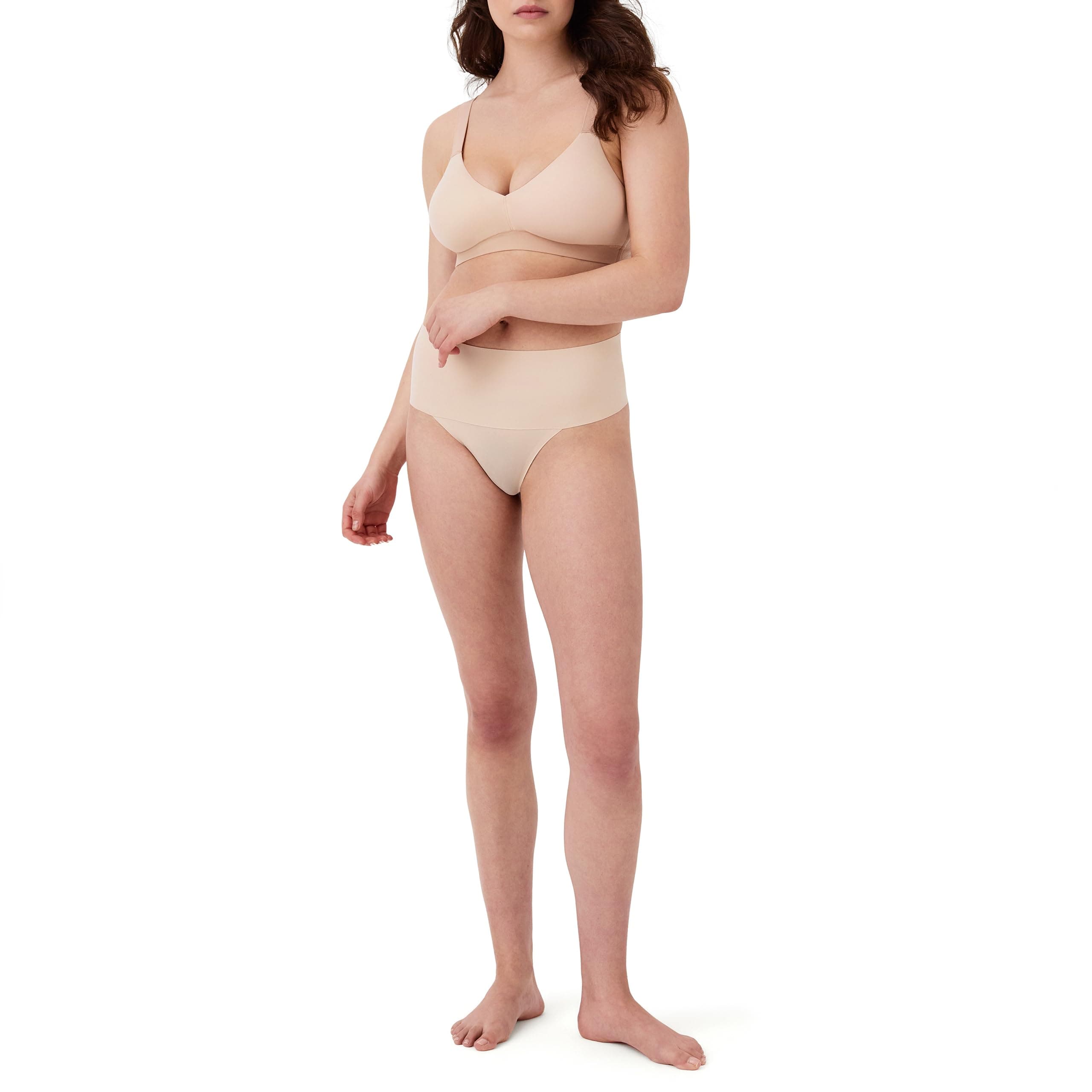 SPANX SPANXsupersmooth Undie-tectable Thong - Comfortable Core Control - Invisible Shapewear - Women No Show Thong Underwear - Soft Nude - Large