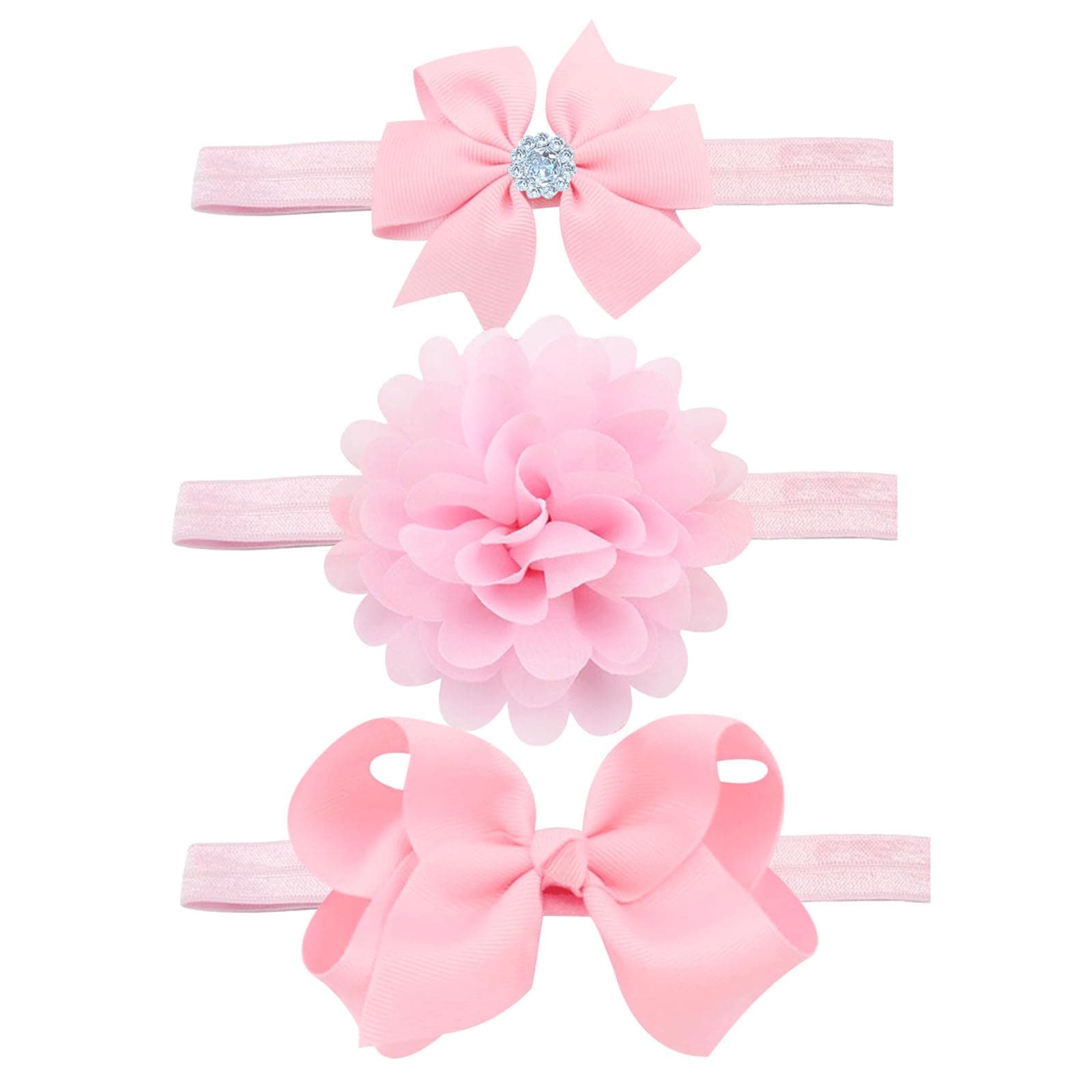 Yueshop 3pcs/Set Baby Kids Girls Bowknot Headband Toddler Elastic Hair Band Headwear Bow for Newborn Infant Toddlers (Pink)