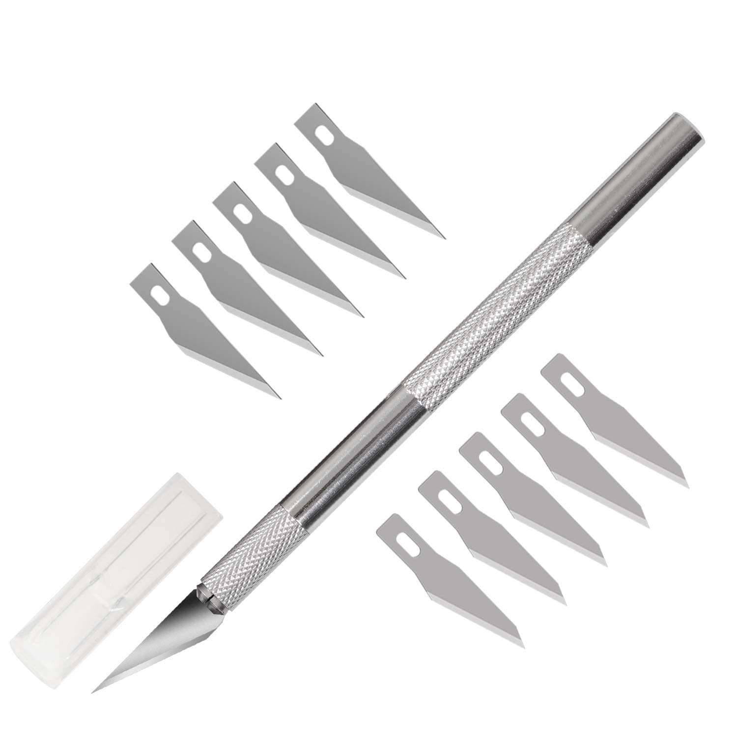 4inLoveMe Craft Knife Set Gift | Aluminum Grip Precision with Safety Cap and Craft Blades for Art, Hobby, Scrapbooking and Sculpture (Silver)