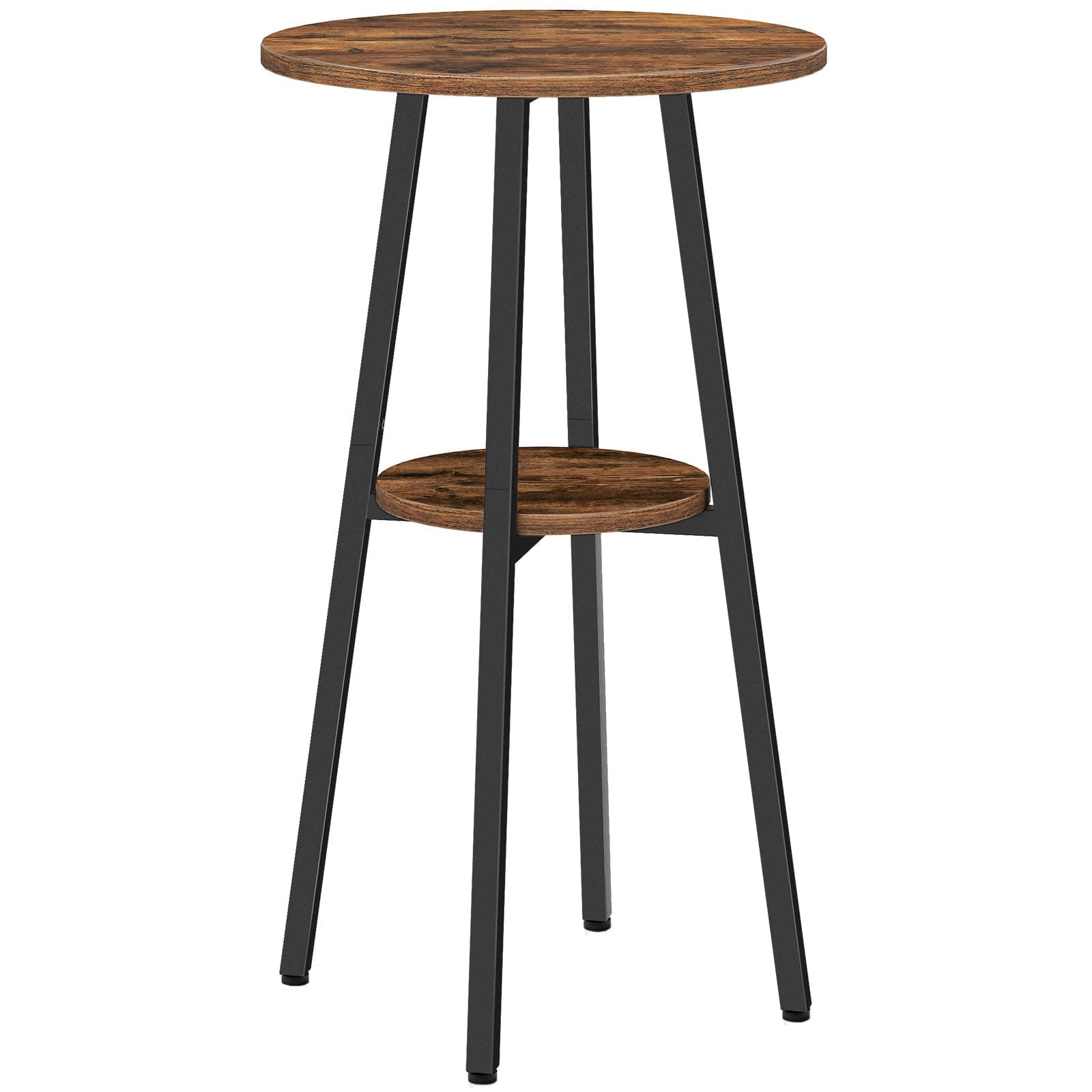 HOOBRO Bar Table, Round Pub Table, 2-Tier with Storage, 37.4" High Top for Small Spaces, with Top Particleboard for Kitchen, Easy to Assemble, Rustic Brown BF55BT01