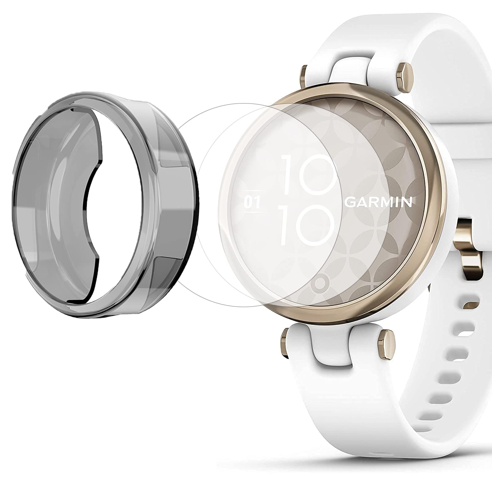 Lamshaw Compatible with Garmin Lily Screen Protector with Case, (2+1Pack) TPU Film Full Coverage + Soft TPU Protective Case Compatible with Garmin Lily Smartwatch (1*Black case+2*TPU Film)