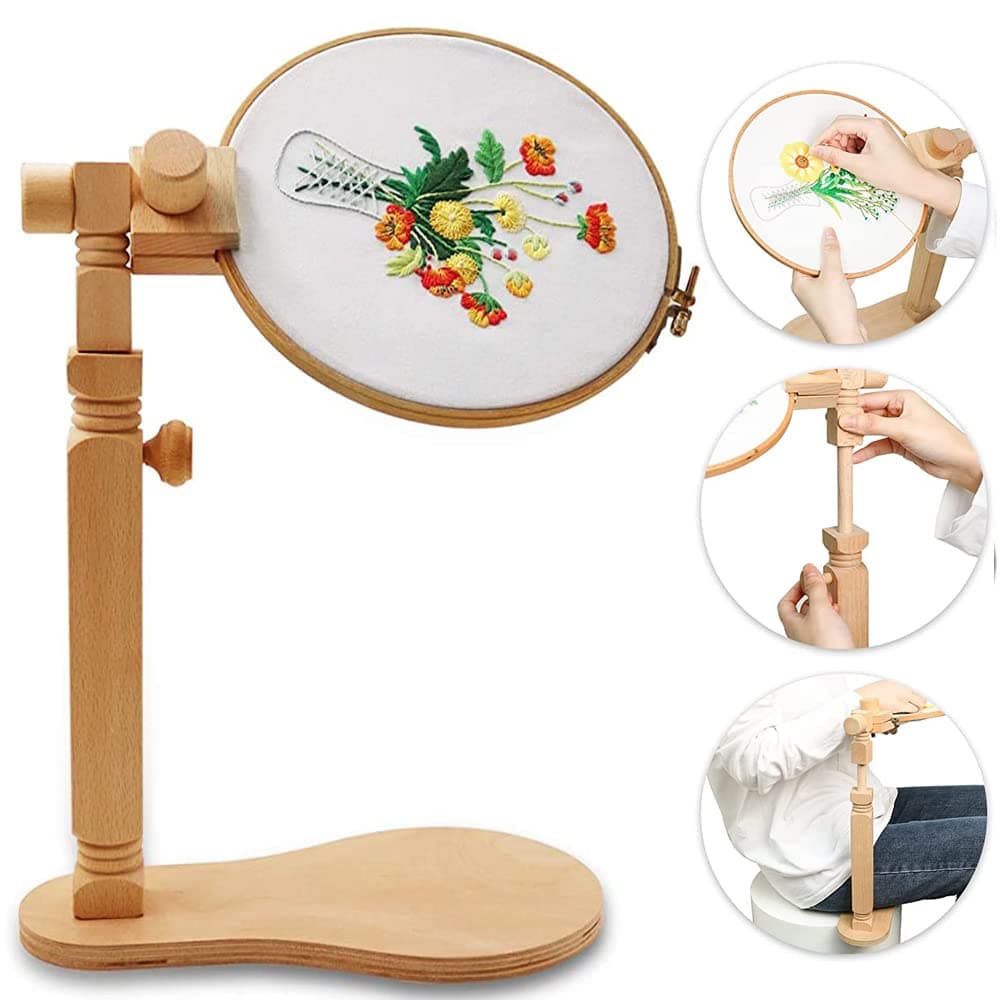 guofa Embroidery Hoop Stand - Rotated Cross Stitch Stand Lap, Easy to Use Natural Beech Wood Embroidery Hoop Holder, Hands Cross Stitch Stand for Art Craft Sewing Needlework Projects