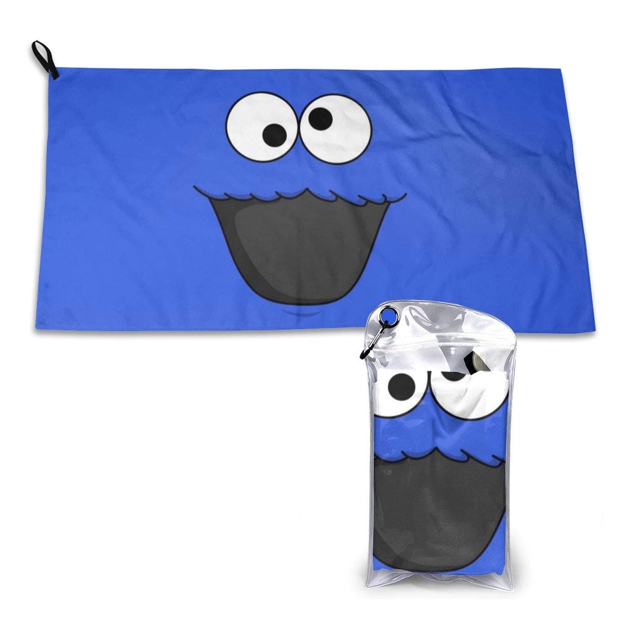 Zachary Sherman Cookie-Monster Quick Dry Hand Towels with Carabiner with Absorbent Pouch and Quick Dry Sports Towel 40X80CM