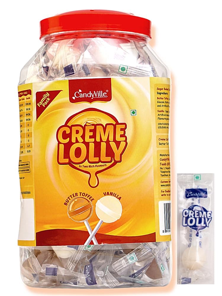 CandyVille CremeLolly Butter Toffee and Vanilla Lollipops 50 units (600g) | Rich and Creamy Lollipops for kids