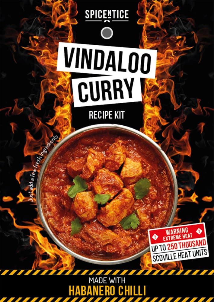 Spicentice Hot Vindaloo Curry Powder Recipe Kit - 1 Pack (Serves 4) - 100% Natural, Hand Blended Spice made with Habanero Chilli - Made in UK