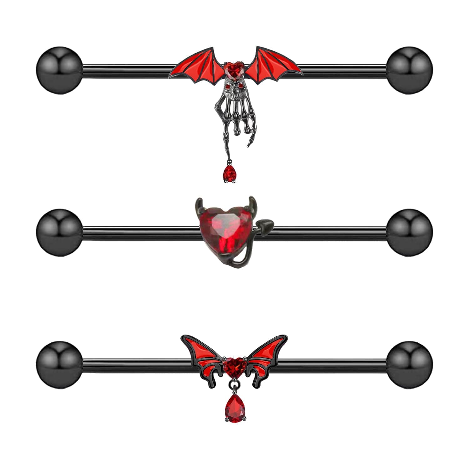 14G Surgical Steel Industrial Barbell Cartilage Earring Snake Skull Industrial Barbell Cartilage Earring Body Piercing Jewelry for Women Mens