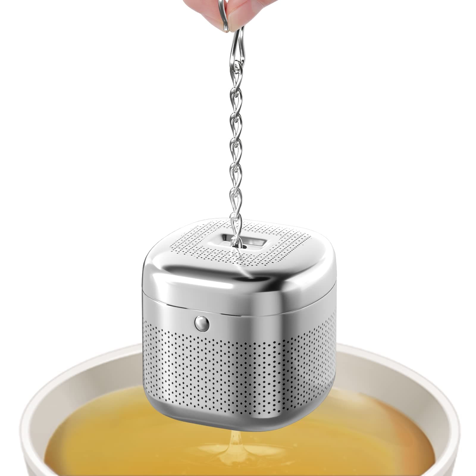 Reinmoson Tea Balls for Loose Tea, 304 Stainless Steel Extra Fine Mesh Tea Infusers for Loose Tea, Retractable Chain Design Tea Strainers for Loose Leaf Tea Single Cup, Come with 1 Saucer