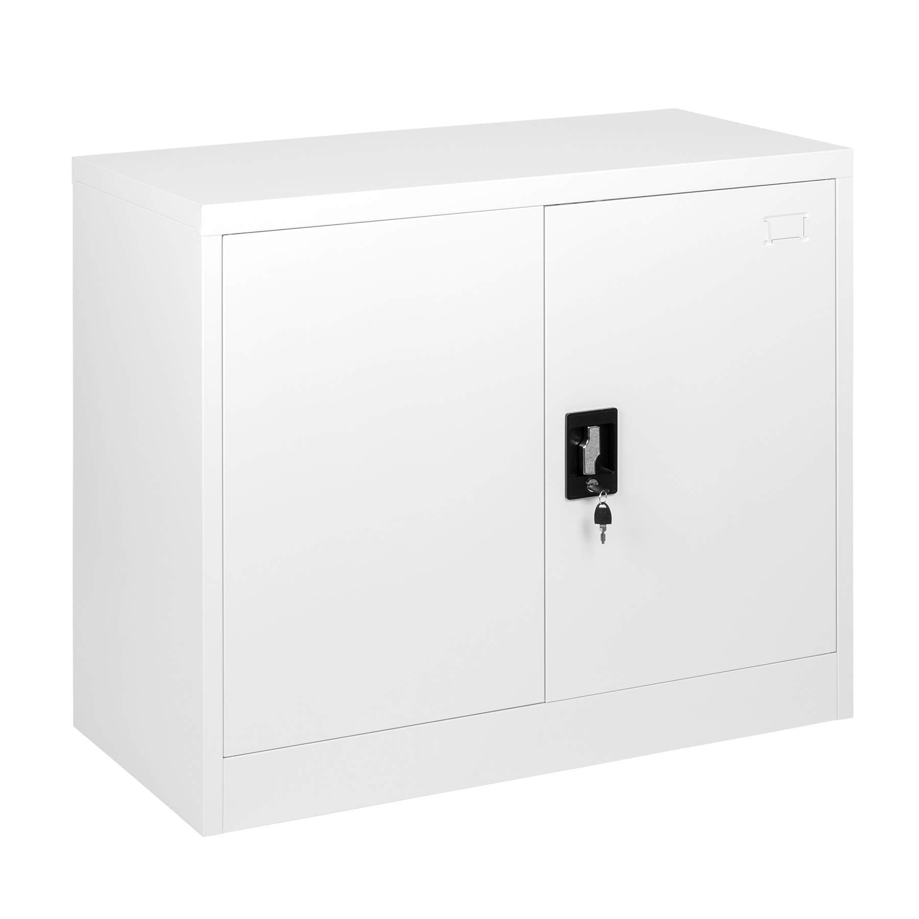 MMT Furniture Designs Ltd White Steel 2 Door Storage cupboard with Lock - 73cm tall