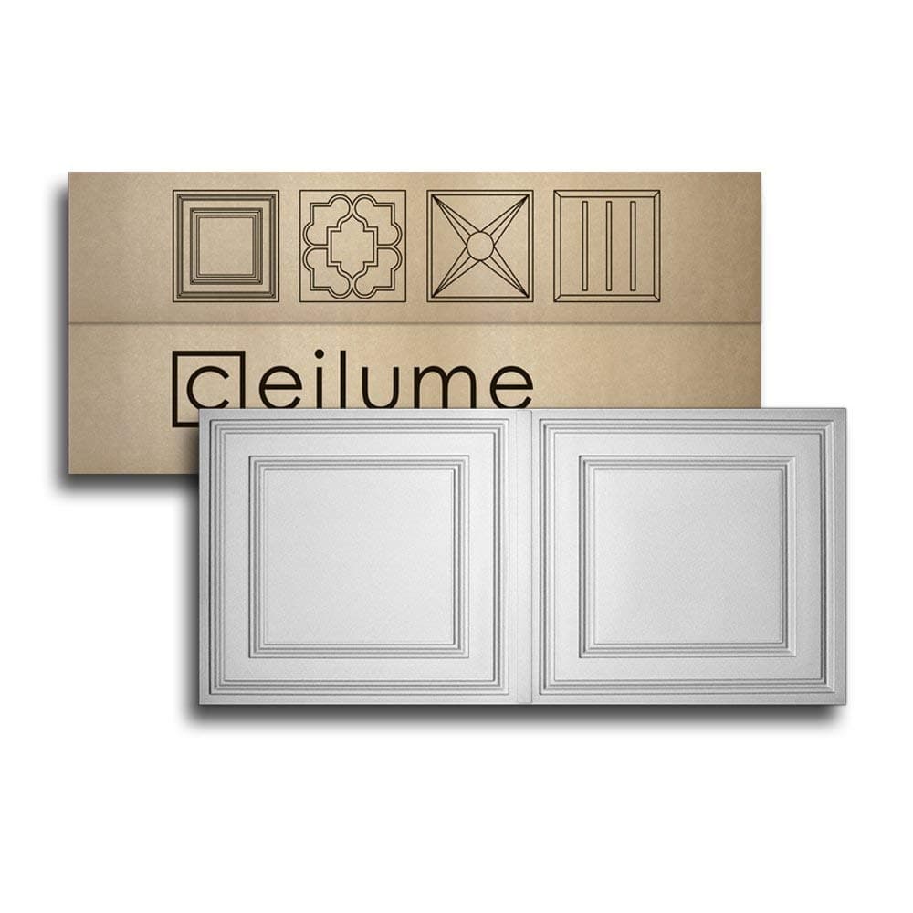 Ceilume 12 pc Stratford Ultra-Thin Feather-Light 2x4 Lay in Ceiling Tiles - for Use in 1" T-Bar Ceiling Grid - Drop Ceiling Tiles (12 Tiles, White)